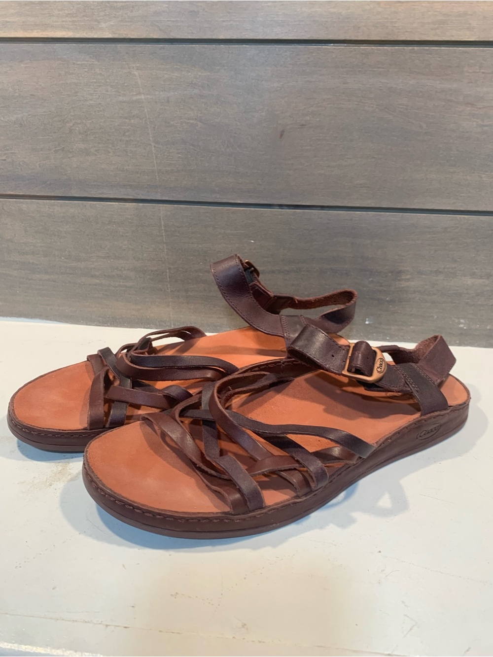 Chaco Womens Fallon Sandal in Brown Java Leather Strappy Buckle Size 10 Casual